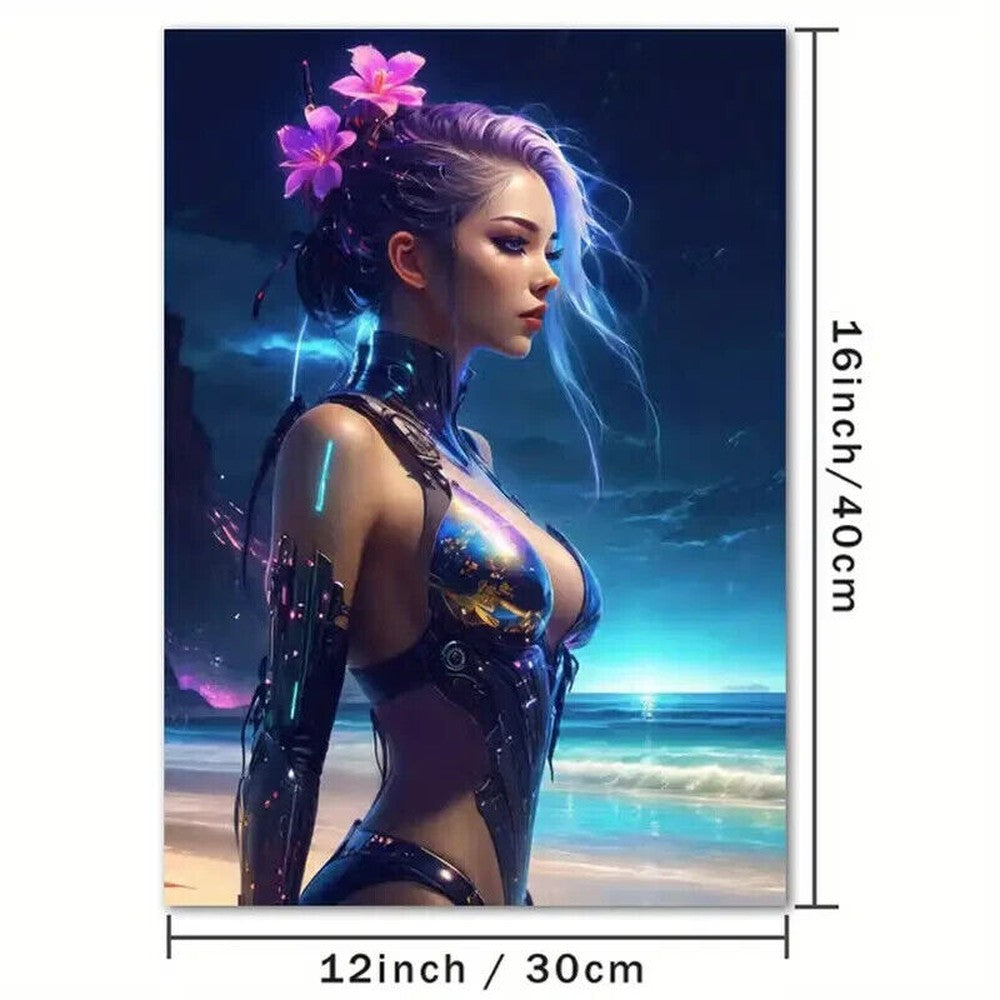 Floral Cyberpunk Girl Stunning Artistic Canvas Print 16" x 24" Beautiful! Home & Garden:Home Décor:Posters & Prints Style Your Walls